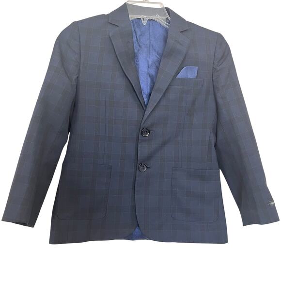 Leo & Zachary Boys Navy Black Plaid Suit Sports Jacket Blazer size 10 - Picture 1 of 14
